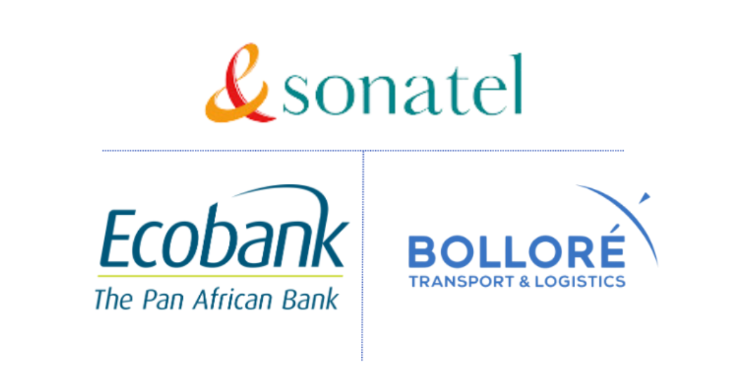 Logos of Sonatel, Ecobank and Bolloré Transport and Logistics