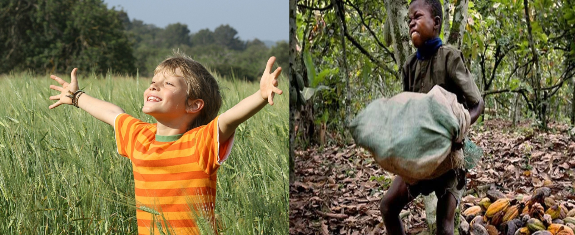 A happy Kid from a well-off family and a hard-working kid from a low-income family