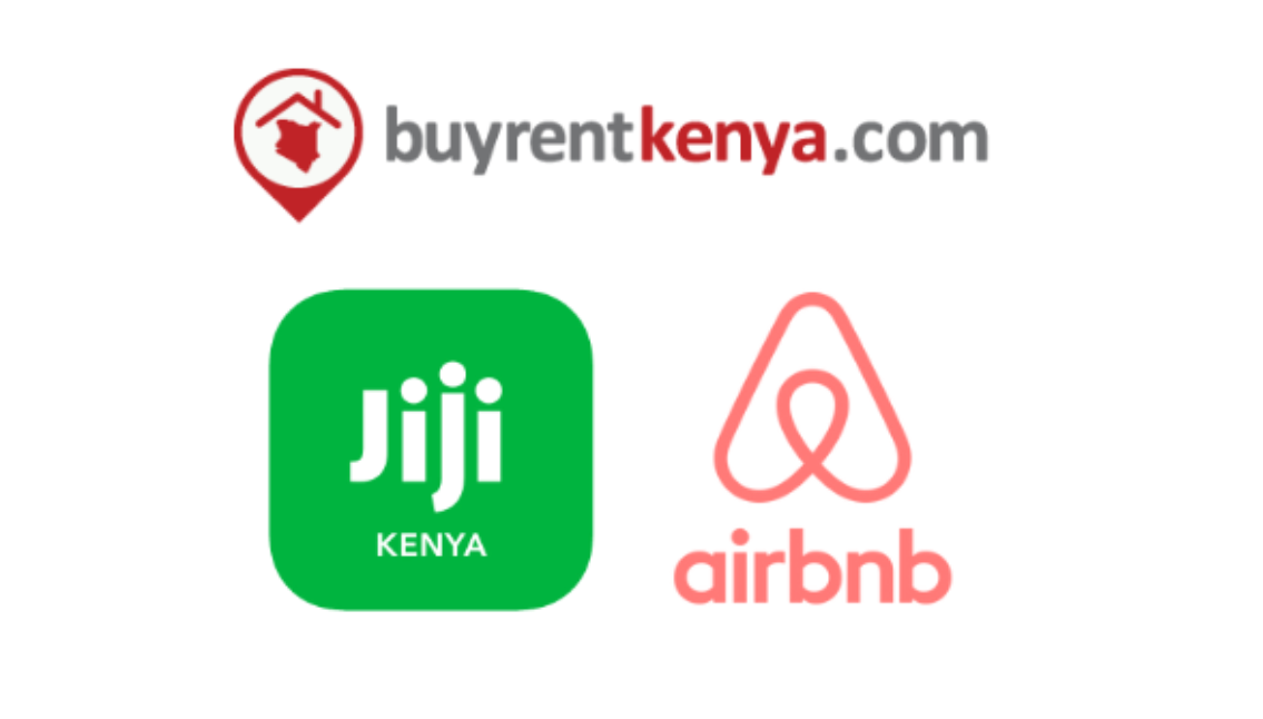 Logos for Buyrentkenya, Jiji, and Airbnb: platforms for rental properties in Kenya