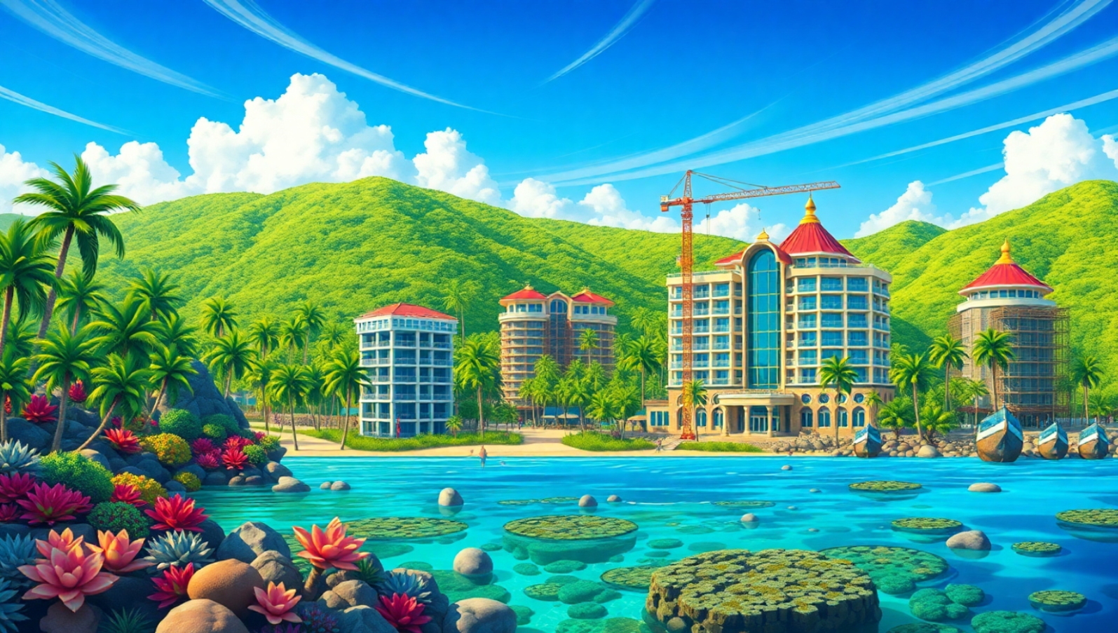 An illustration of hotels being built in popular tourist attraction spots in Sierra Leone