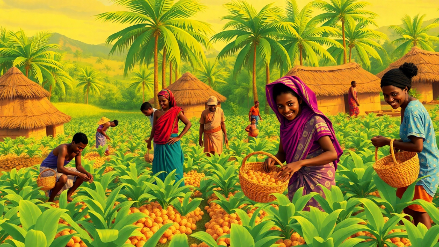 An illustration of local harvesting of cashews in Sierra Leone