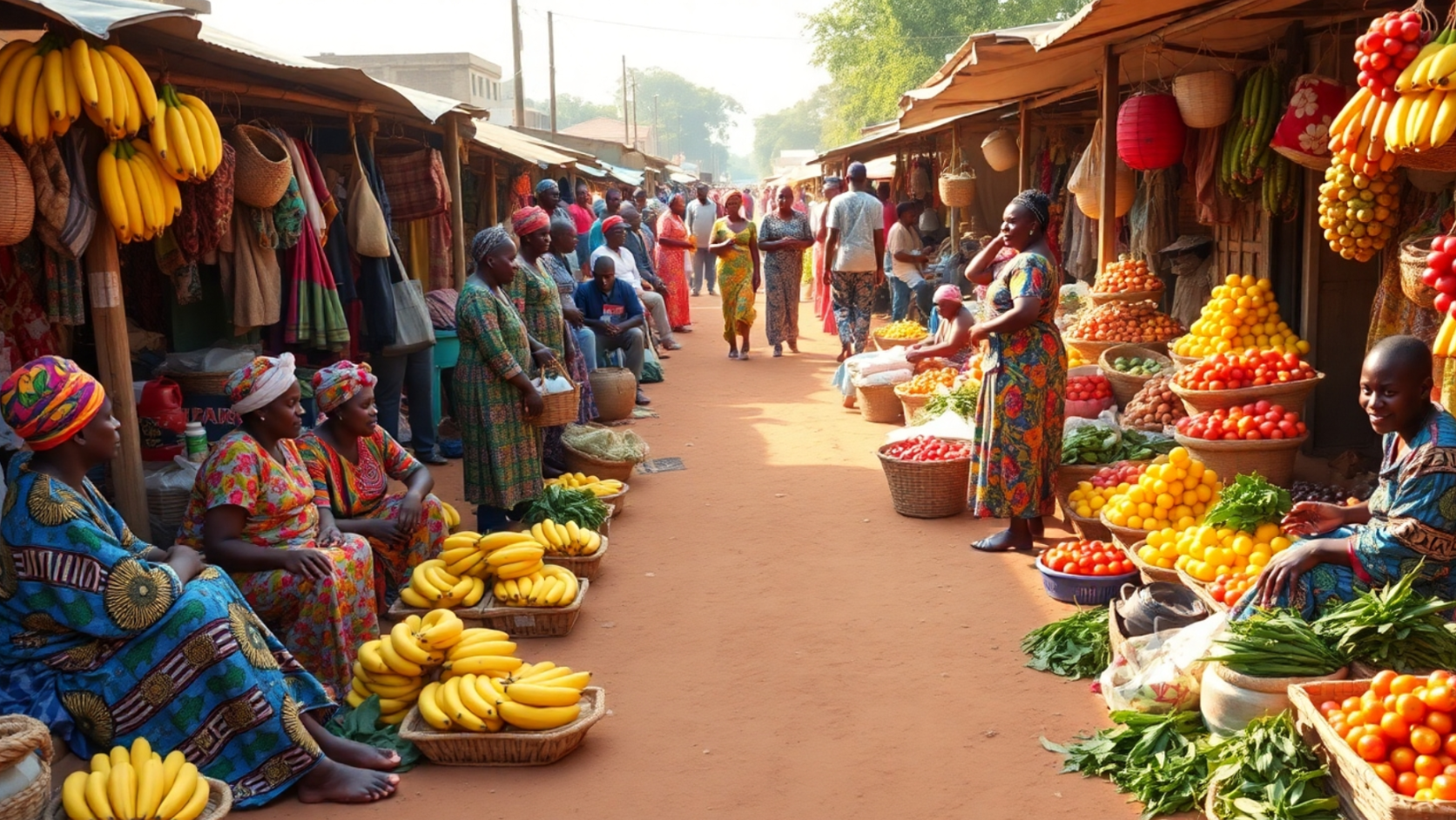 An illustration of selling bananas in local markets An illustration of selling bananas in local markets
