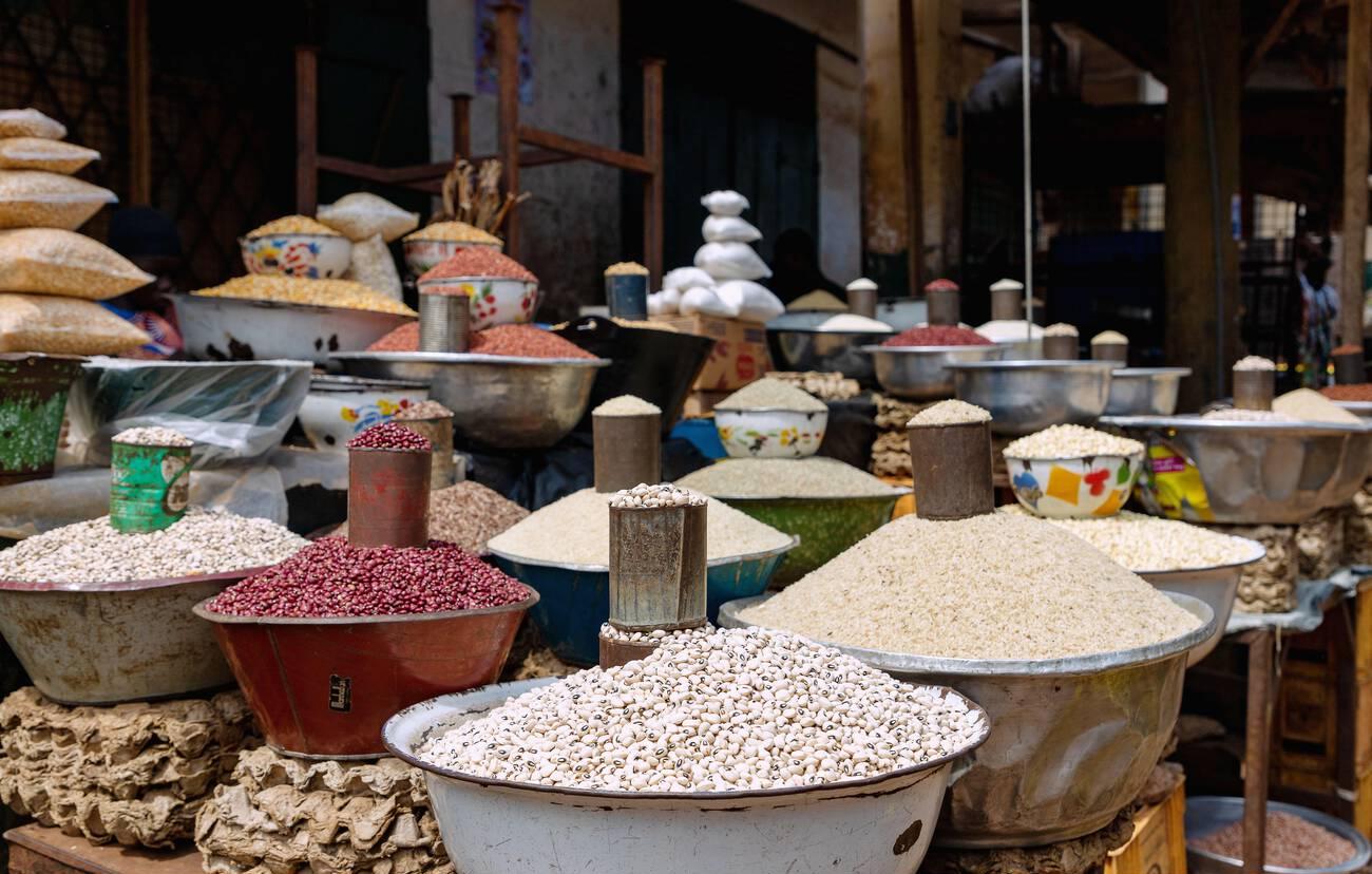 Beans and rice at the market in Tamale in the Northern Region of north Ghana in West Africa Beans and rice at the market in Tamale in the Northern Region of north Ghana in West Africa