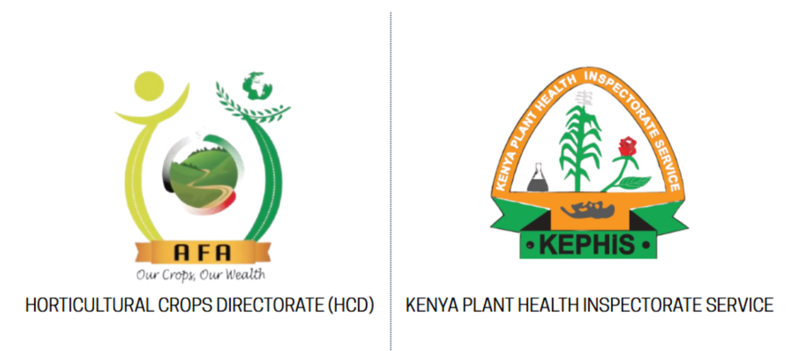 Logos for Horticultural Crops Directorate (HCD) and Kenya Plant Health Inspectorate Service (KEPHIS)