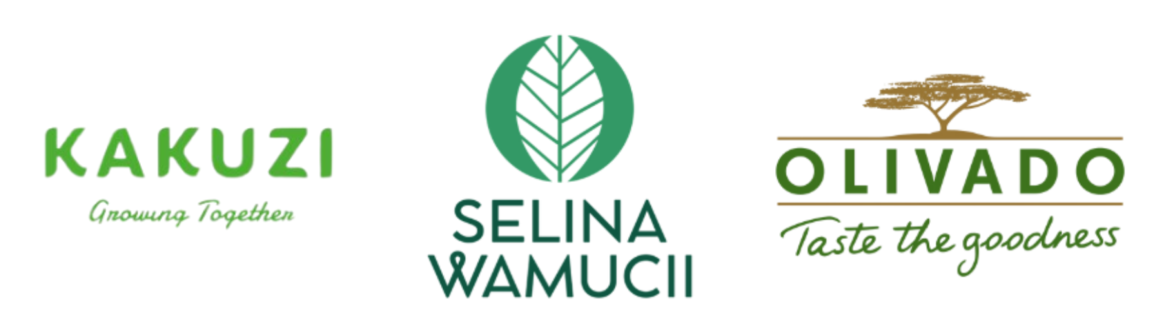 Logos for Kakuzi PLC, Selina Wamucii, and Olivado EPZ Logos for Kakuzi PLC, Selina Wamucii, and Olivado EPZ