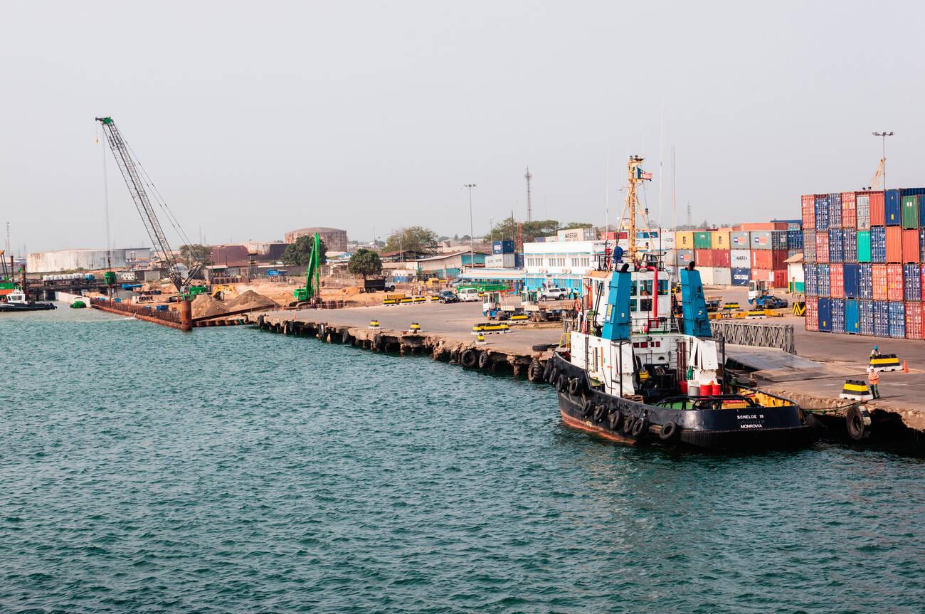 Africa, Liberia, Monrovia. Pilings being constructed at port.