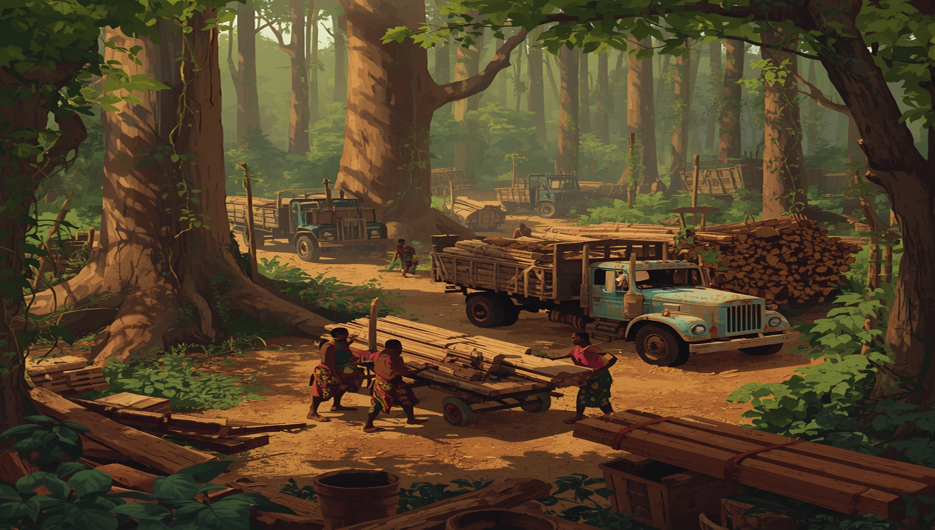 Lucid_Origin_A_vibrant_colorful_illustration_of_the_timber_and_0 wood business in cameroon