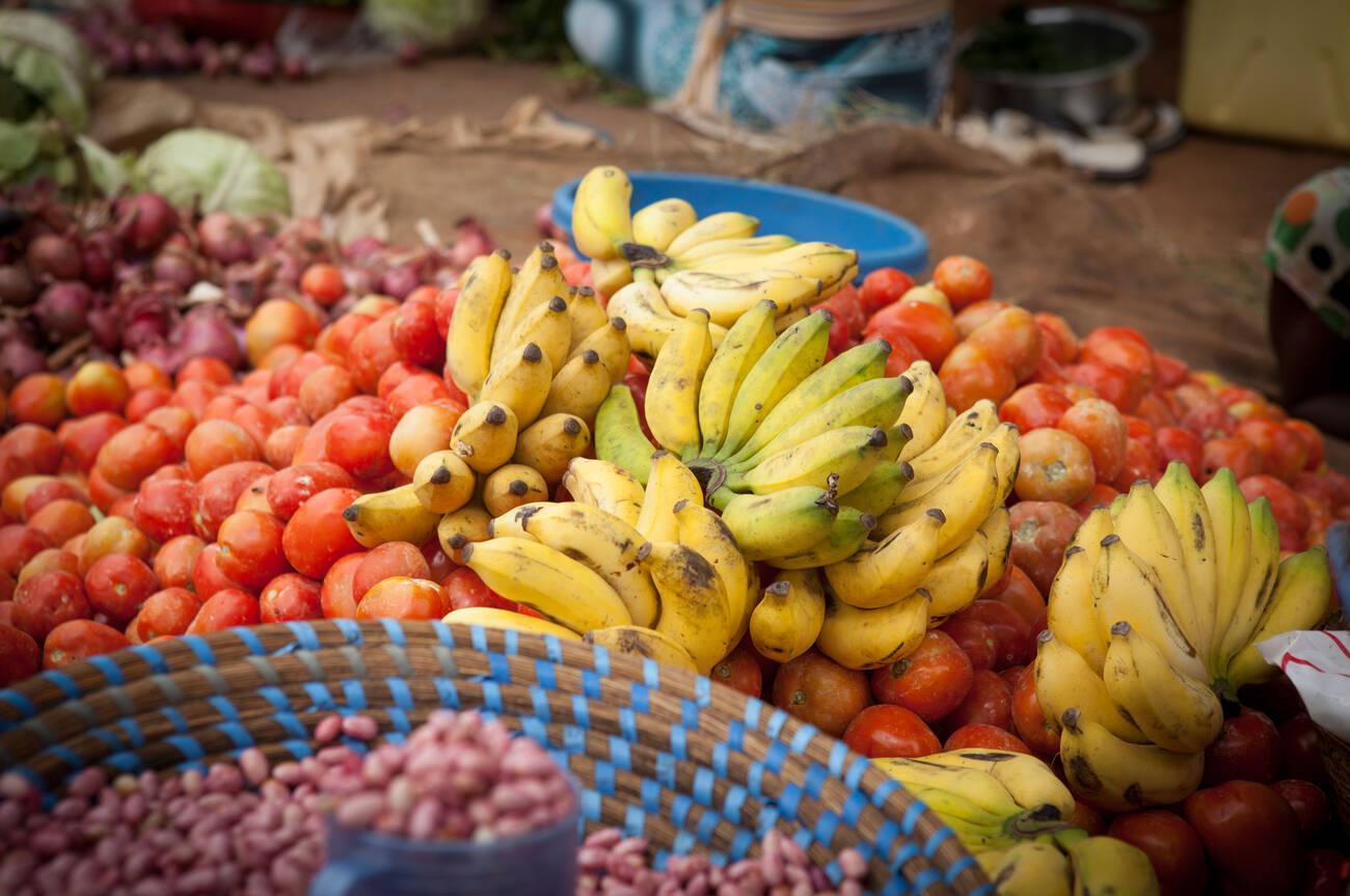 Produce market in Entebbe, Uganda, East Africa. Produce market in Entebbe, Uganda, East Africa.