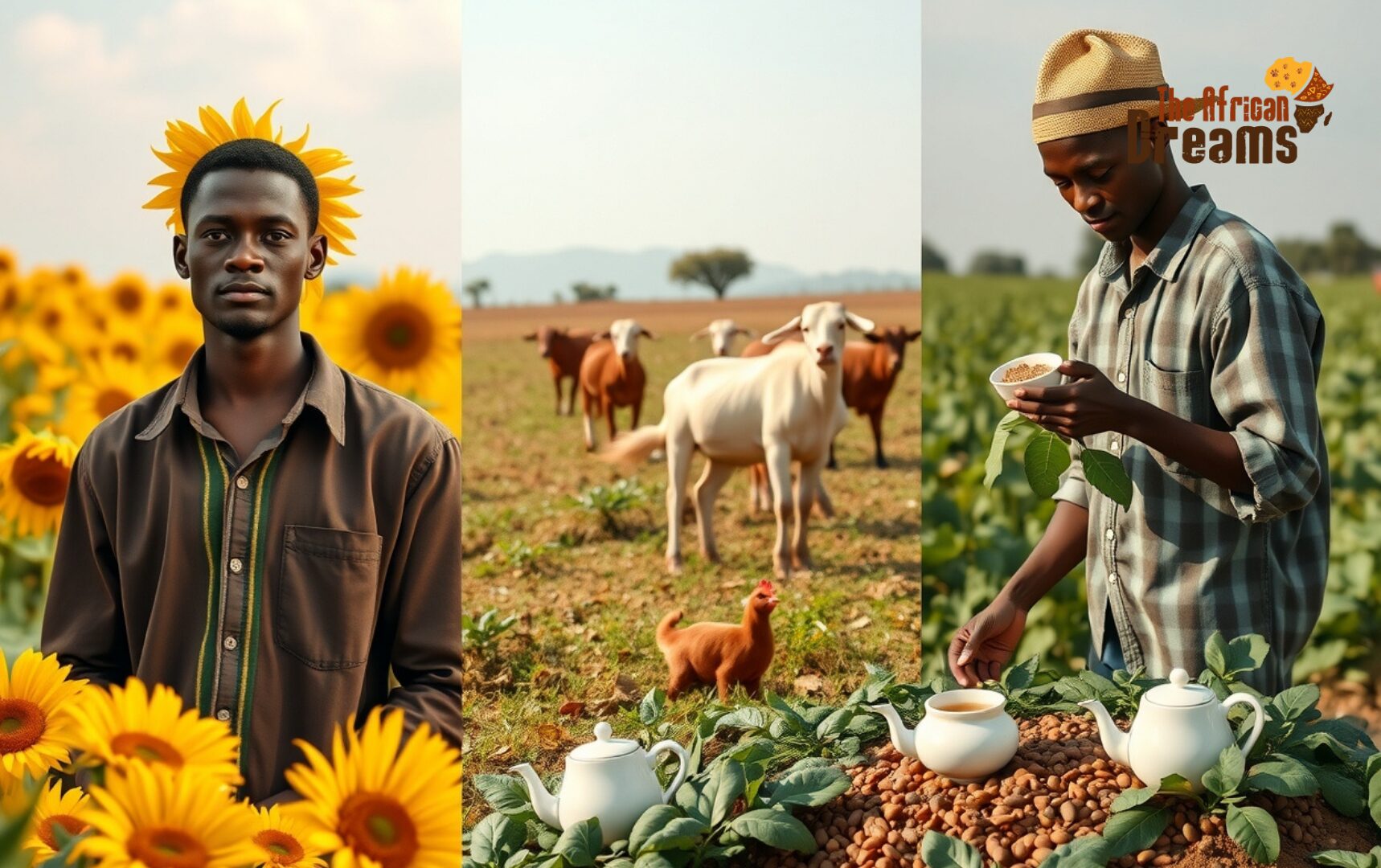 a man in sunflower field,livestock,farming.
