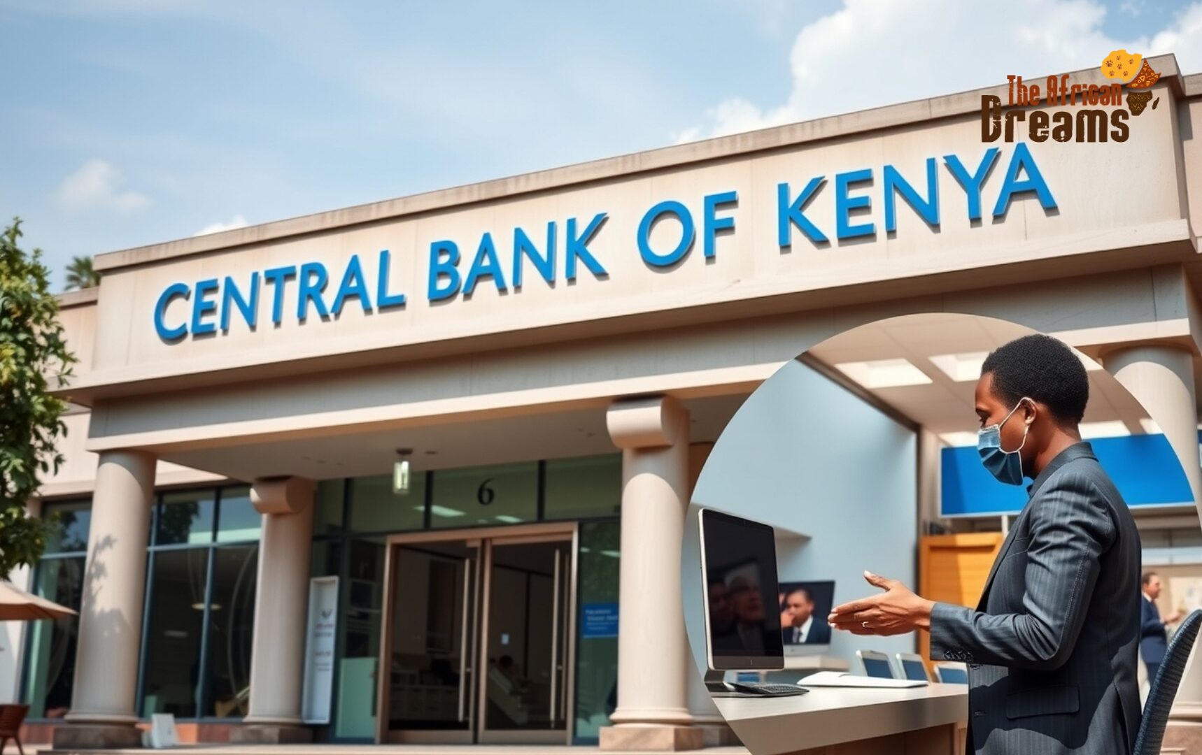 banking sector in kenya Exterior of the Central Bank of Kenya building with large blue signage.