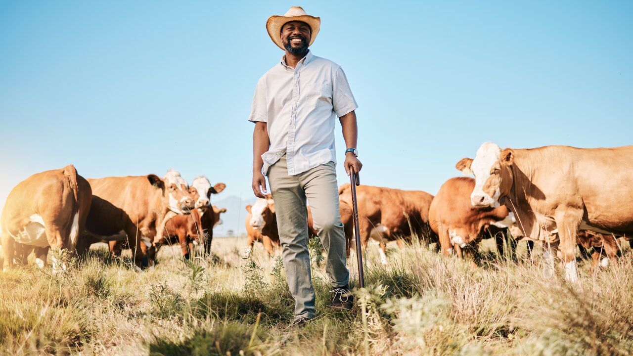 a farmer is in livestock farming land