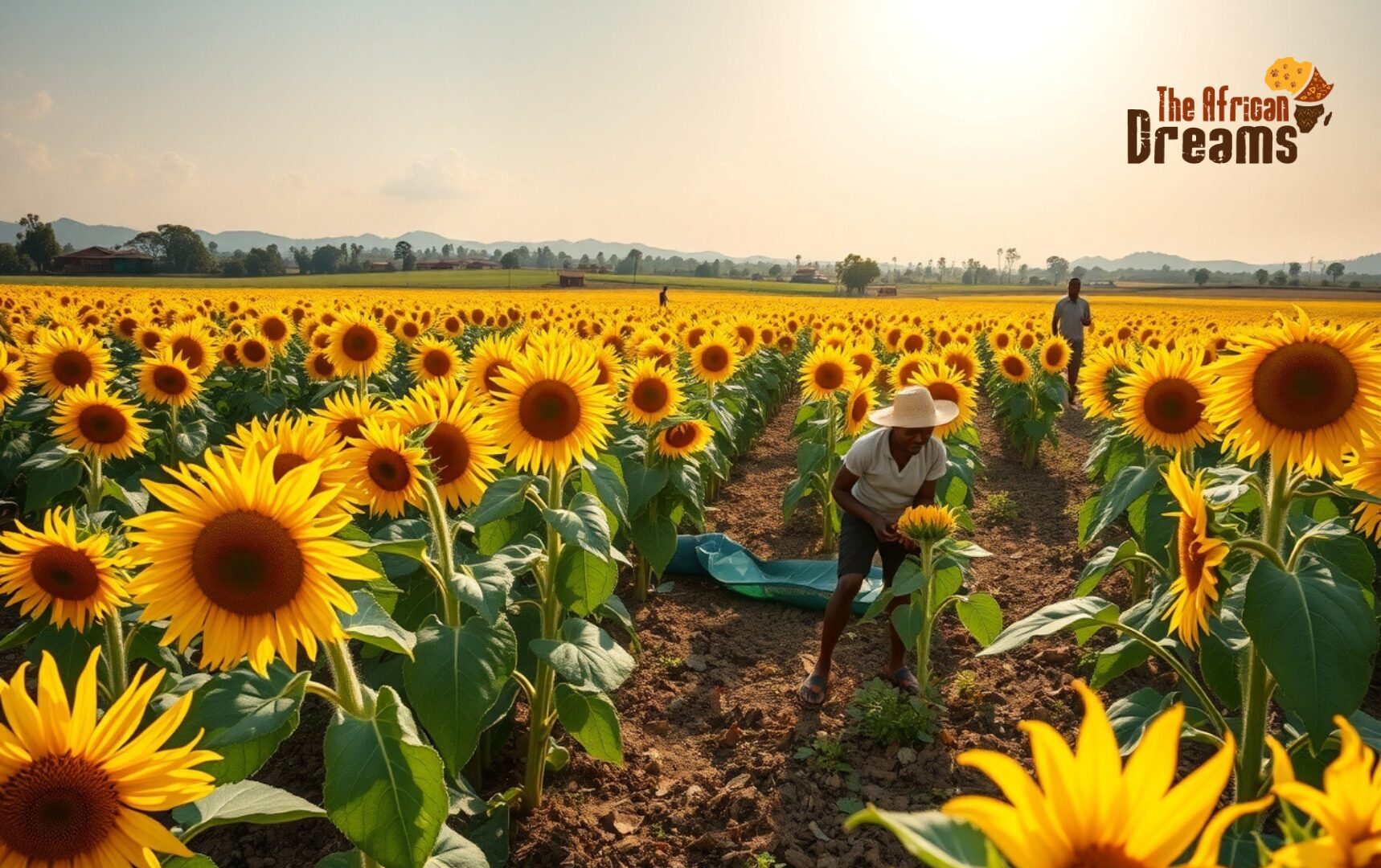 sunflower farming land a farmer is working on sunflower land