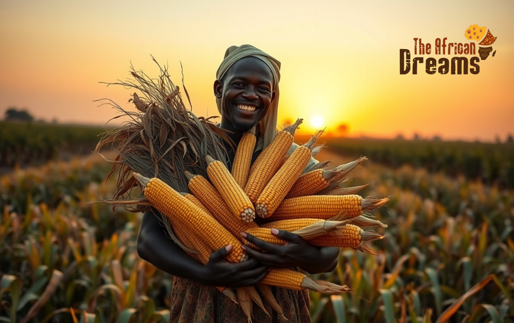 White, Blue and Brown Modern Travel Agency Banner (2) a farmer is holding maize in agri field