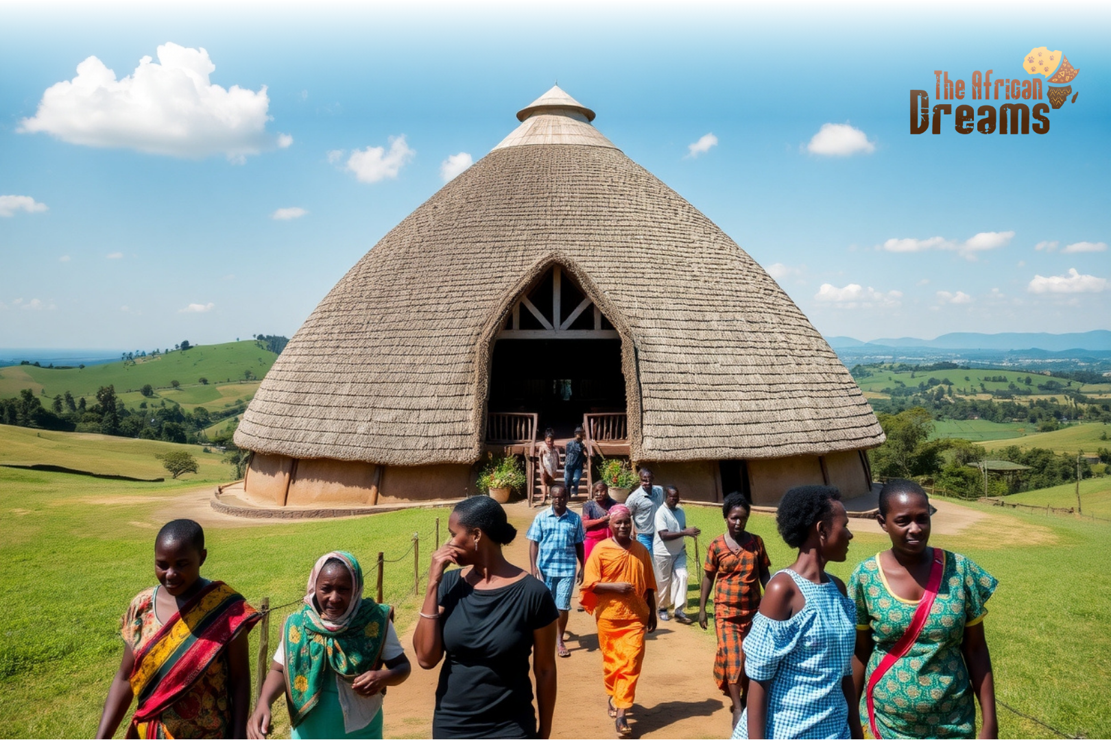 king’s palace King’s Palace Museum in Nyanza, Rwanda, featuring traditional beehive-shaped architecture and the iconic long-horned Inyambo cattle, a top cultural tourism attraction near Kigali.