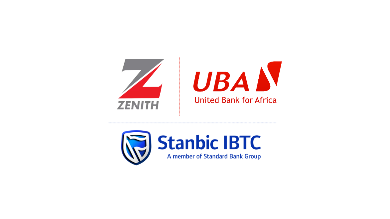 logos of bank Logos of the three best-performing banks in the Nigerian Exchange