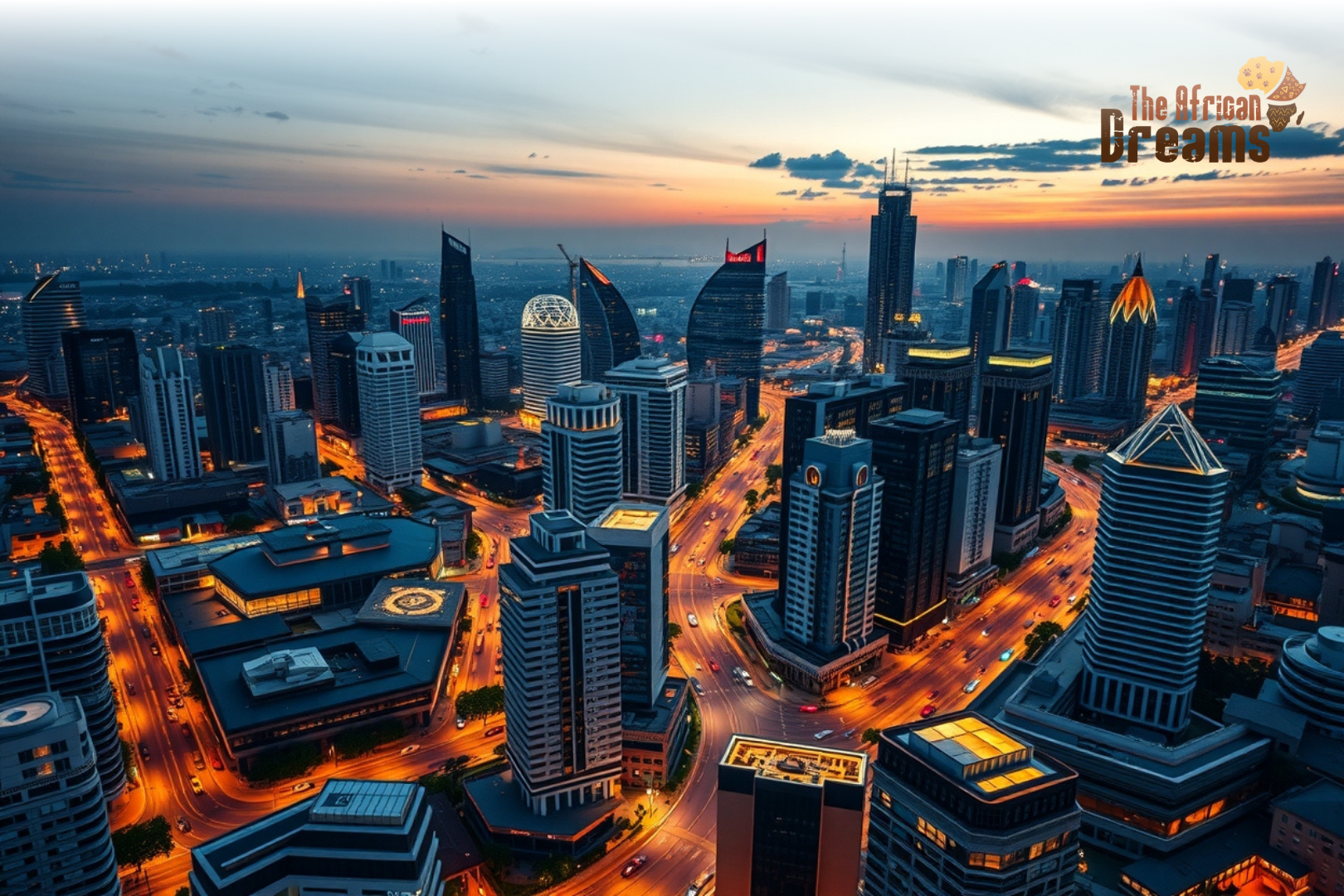 The Skyline of Lagos City in Nigeria at night.