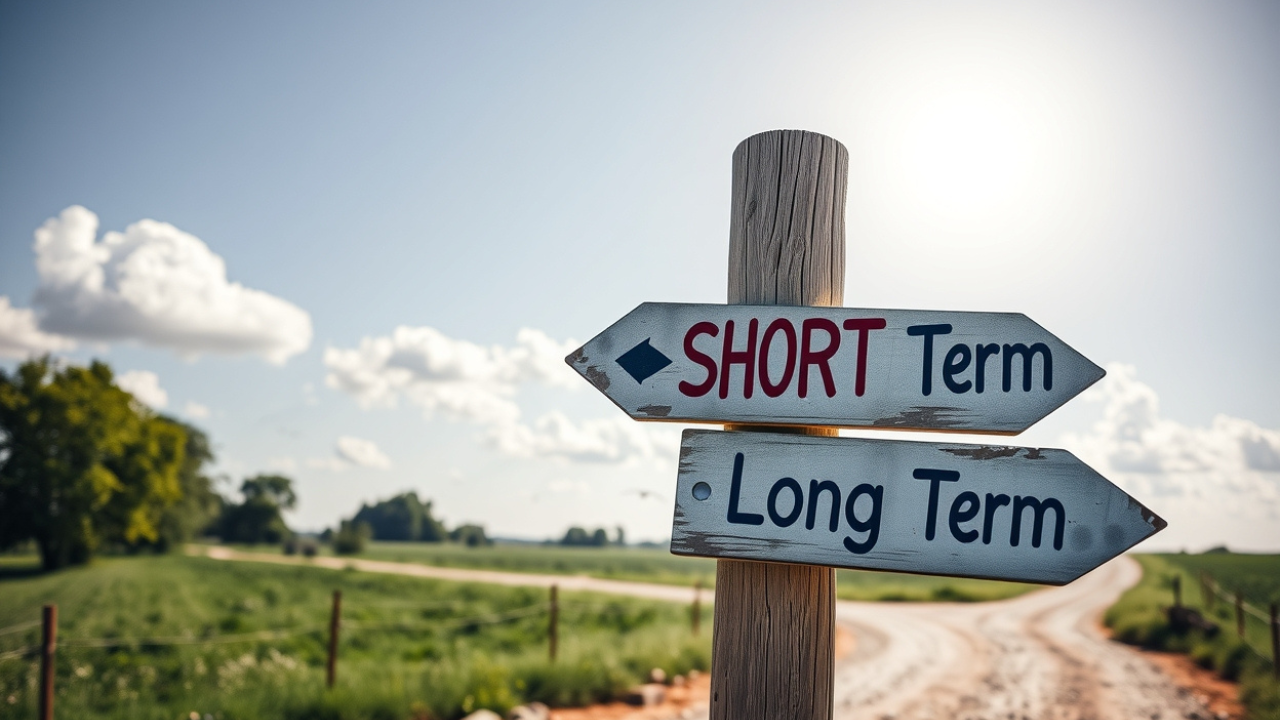 short term vs long term Signs pointing in opposite directions labeled 'Short Term' and 'Long Term'