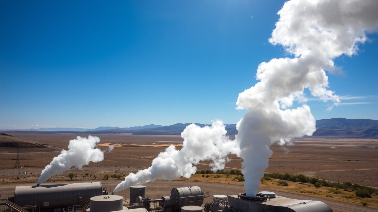 A geothermal power plant in Kenya releases steam into the air, depicting the energy sector.<br />
