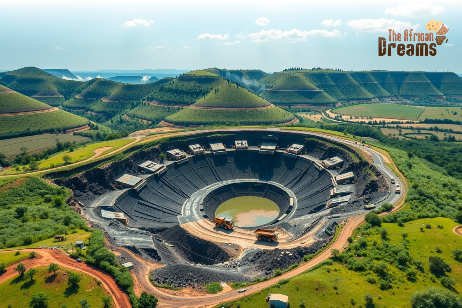 African Dreams Cover Image (38) Aerial view of an active mining site in Malawi representing investment opportunities in the country’s growing mining industry