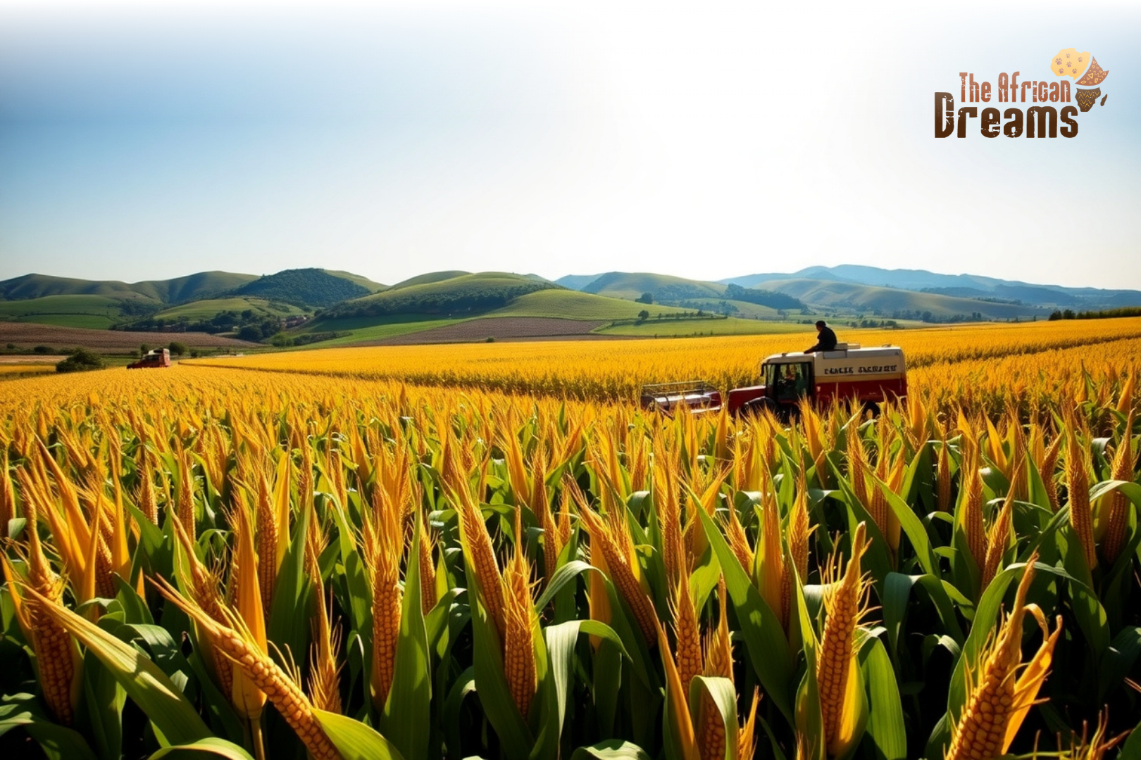 African Dreams Cover Image (46) Cameroonian farmers harvesting ripe maize in lush golden fields with modern equipment, symbolizing agricultural development and investment opportunities in Cameroon’s maize industry.