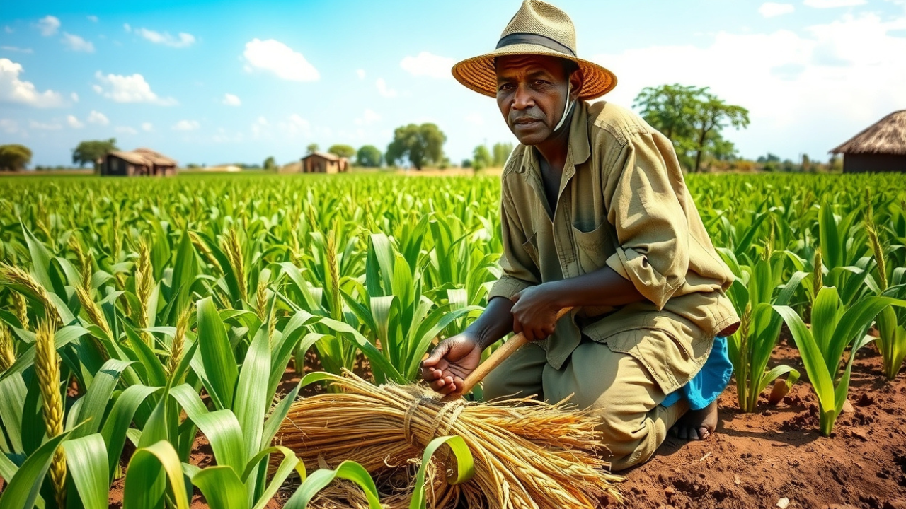  Farmer working in a field depicting the agriculture sector in Kenya.