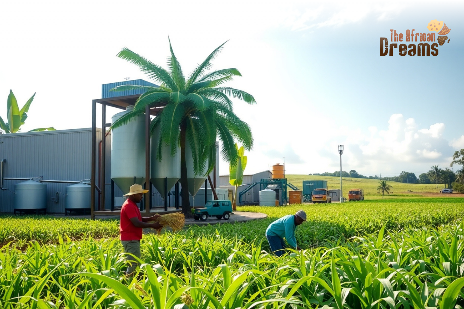 African Dreams Cover Image (56) Agro-processing plant and farmland in Liberia symbolizing sustainable agricultural investment.