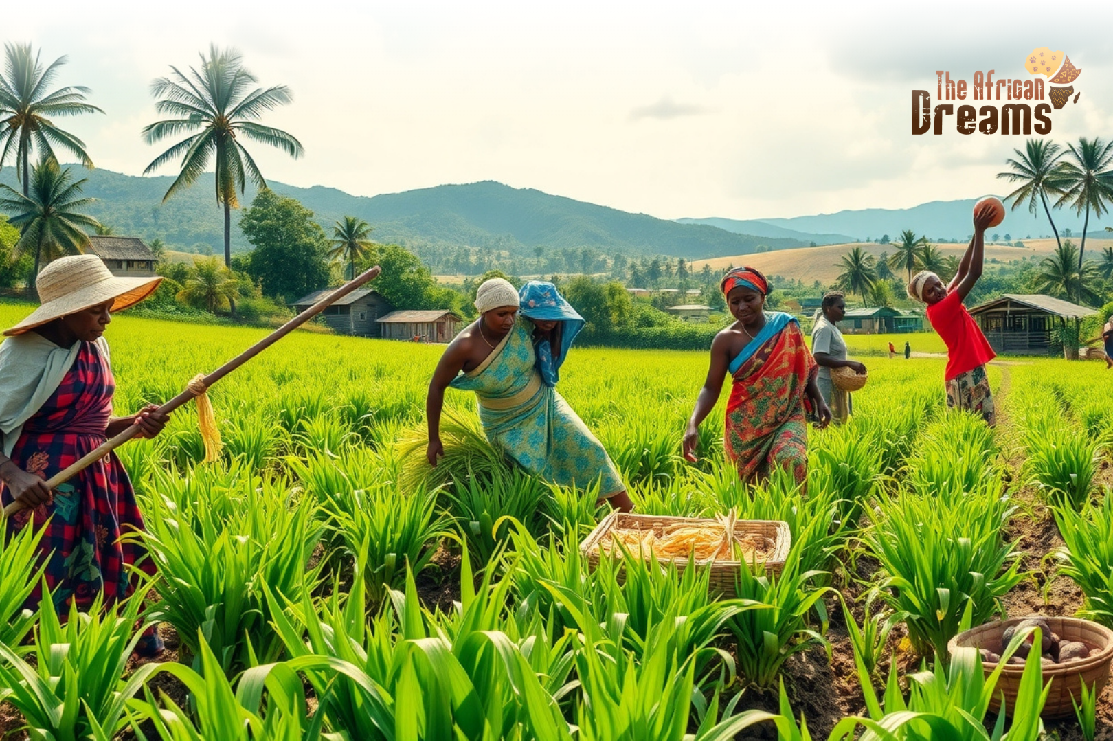 African Dreams Cover Image (61) Liberian women farmers harvesting crops and selling produce at a local market, showing women’s empowerment and leadership in agriculture.