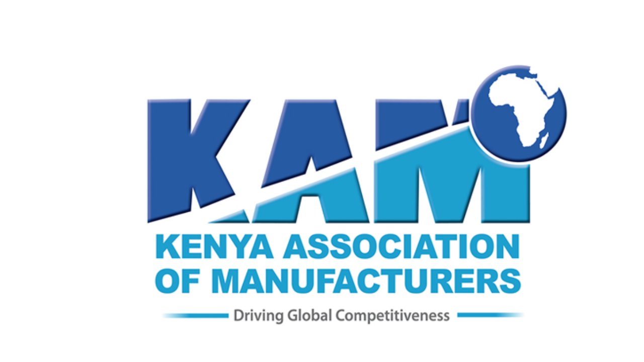  KAM logo with 'Kenya Association of Manufacturers' and the slogan 'Driving Global Competitiveness' featuring a globe with Africa.<br />
