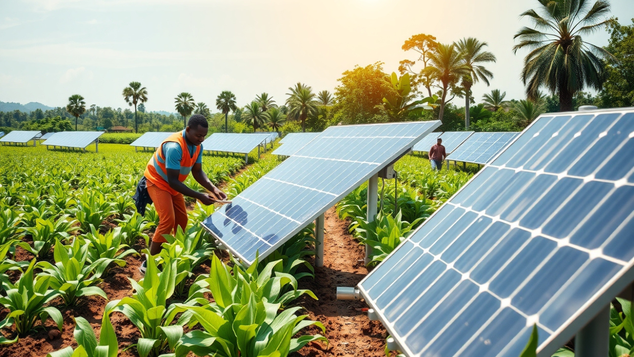 Nigerian volunteers are cleaning solar-panels