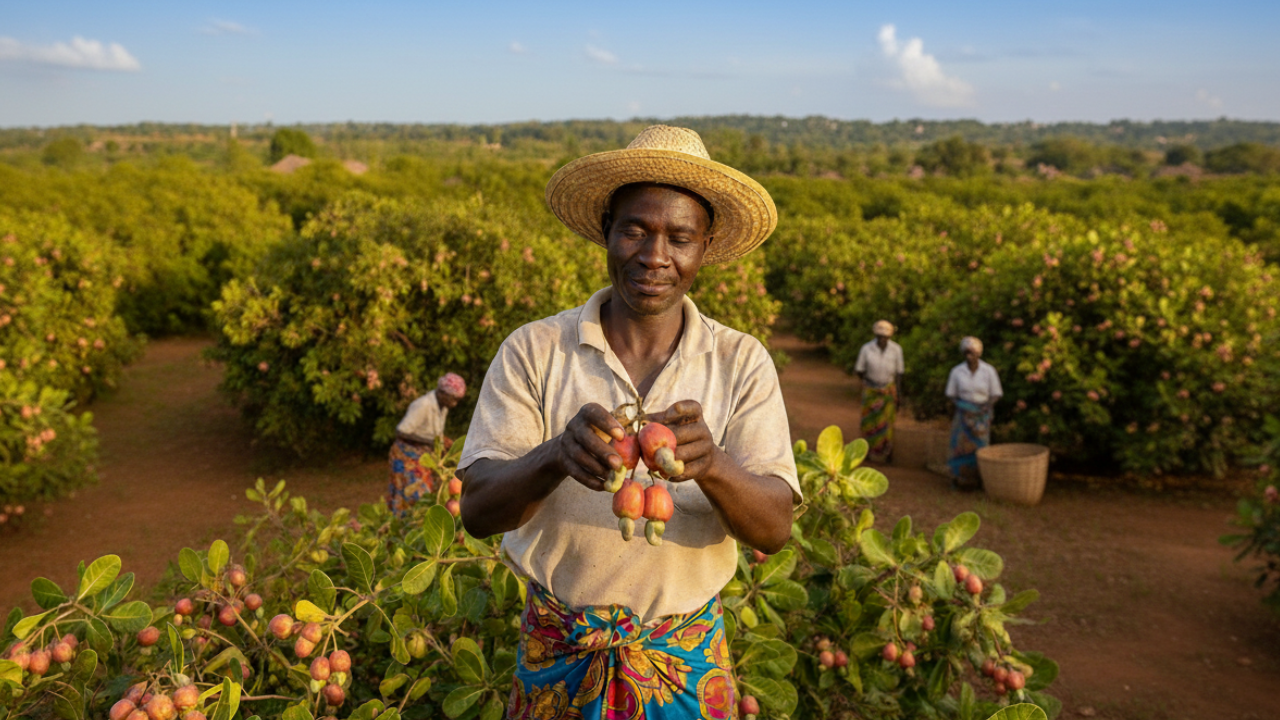 one man is holding cashewnut