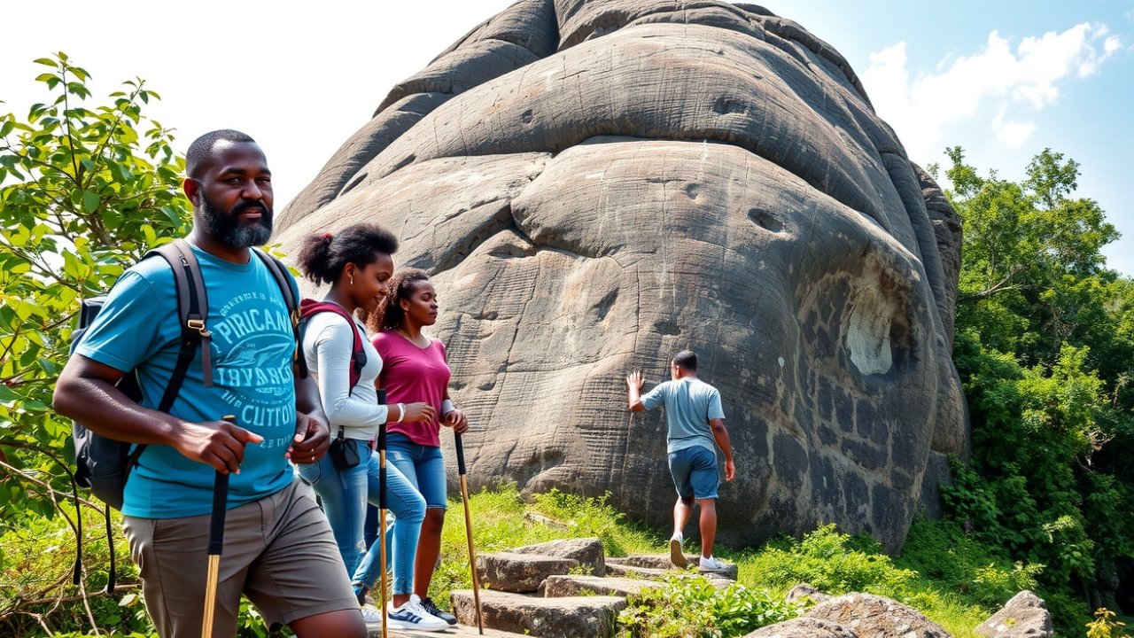 Tourists climbing the Olumo rock in Abeokuta