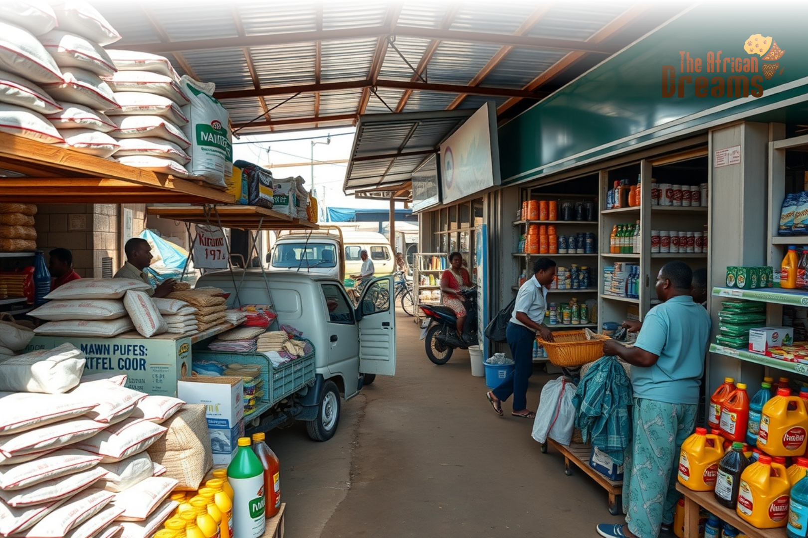malawi-wholesale-retail-trade-investment-local-markets Wholesale and retail trade activity in Malawi showing local markets, small shops, and everyday commerce.