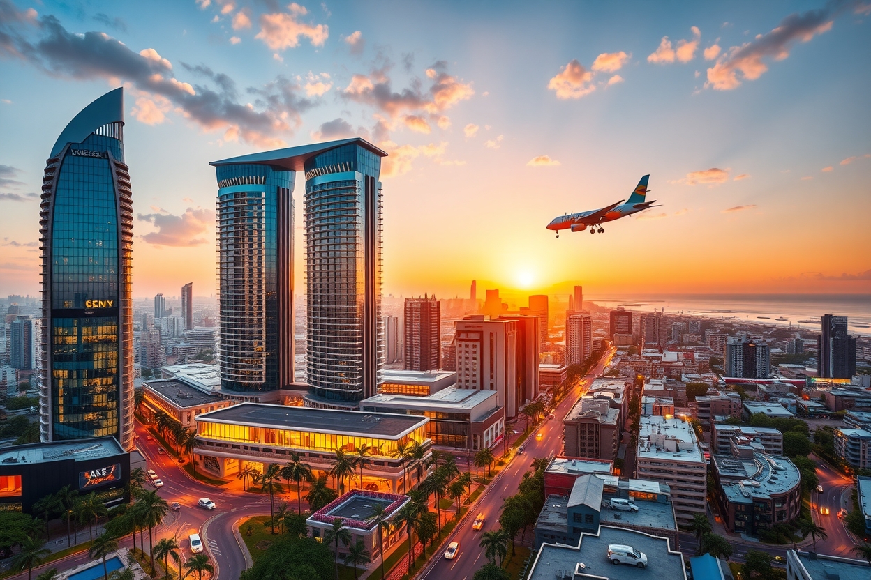 nigeria-hotel-investment-opportunity-lagos-skyline Realistic skyline of Lagos showing modern hotels and urban development highlighting Nigeria’s growing hospitality investment market.