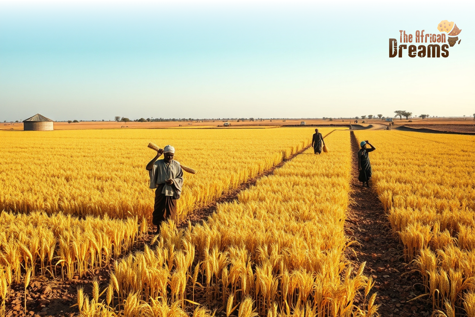 senegal-millet-industry-investment. Senegalese farmers harvesting millet in dry Sahel farmland, showing resilient agriculture and rural investment potential.