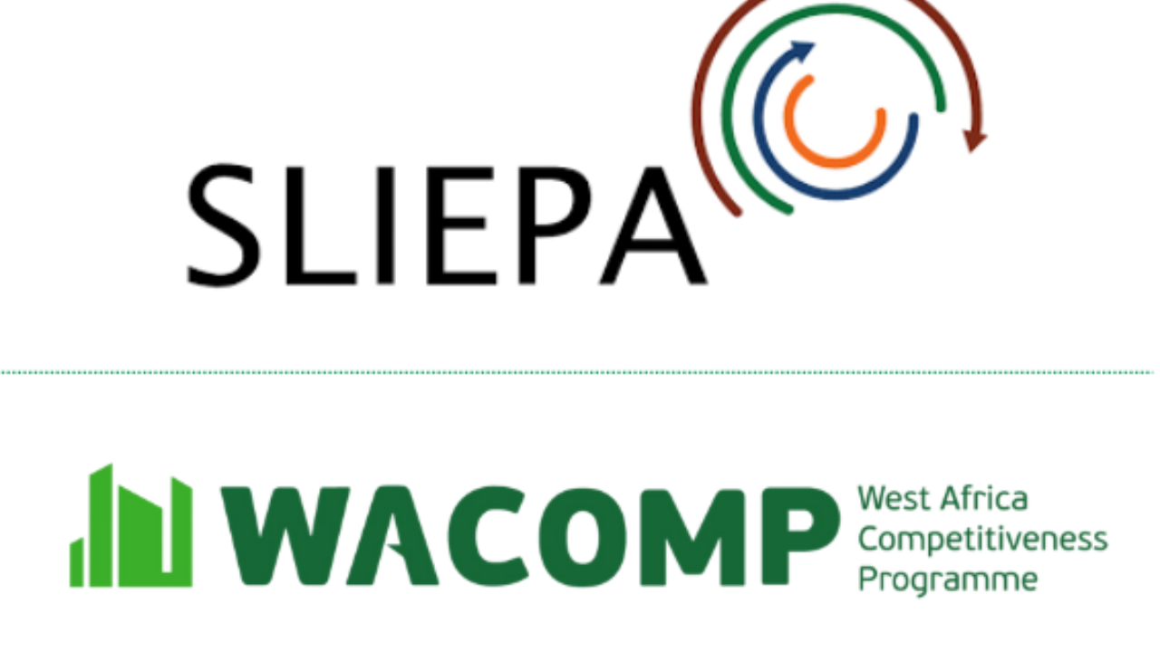 Logos for SLIEPA (Sierra Leone Investment and Export Promotion Agency) and WACOMP (West Africa Competitiveness Programme)