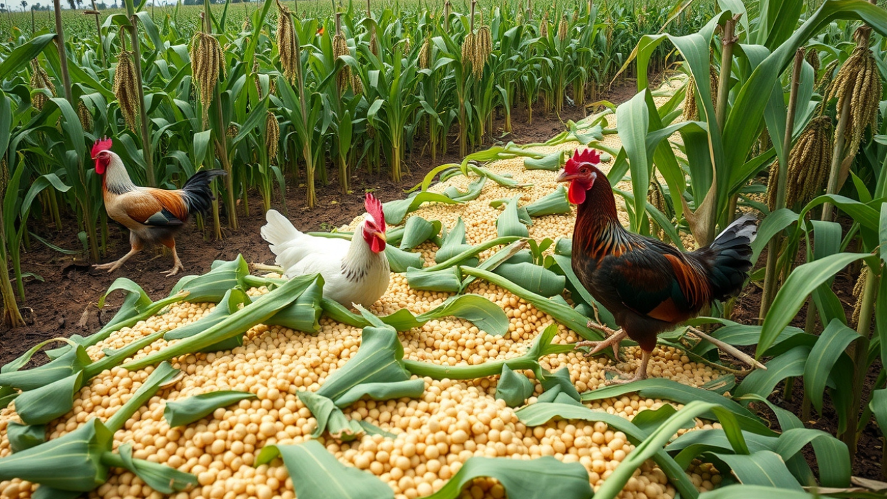 Soybean in use as poultry feed, oil production, and consumer goods like soy flour