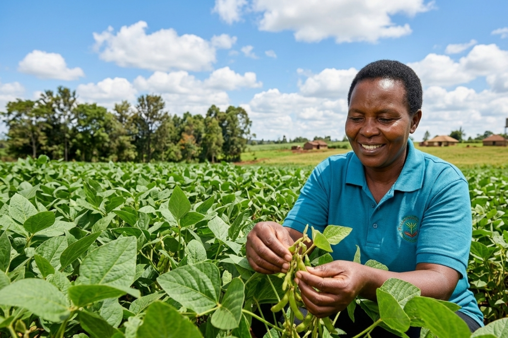 a woman is happy to see her crops