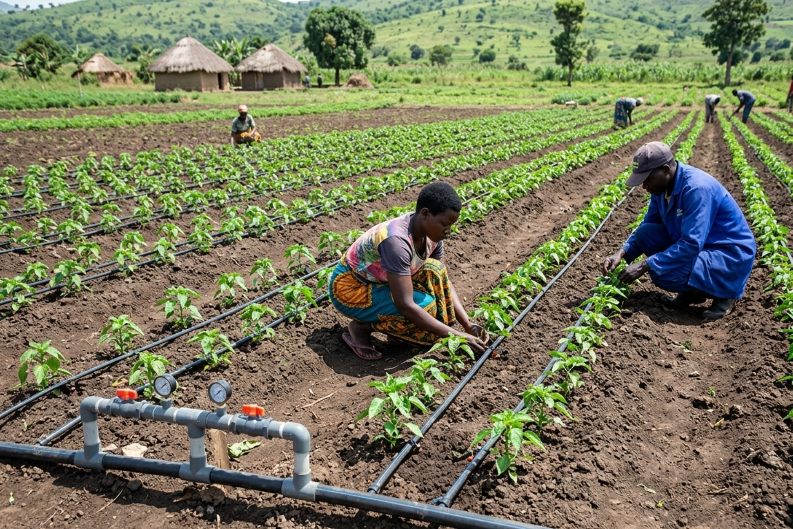 two farmers are working on farming land