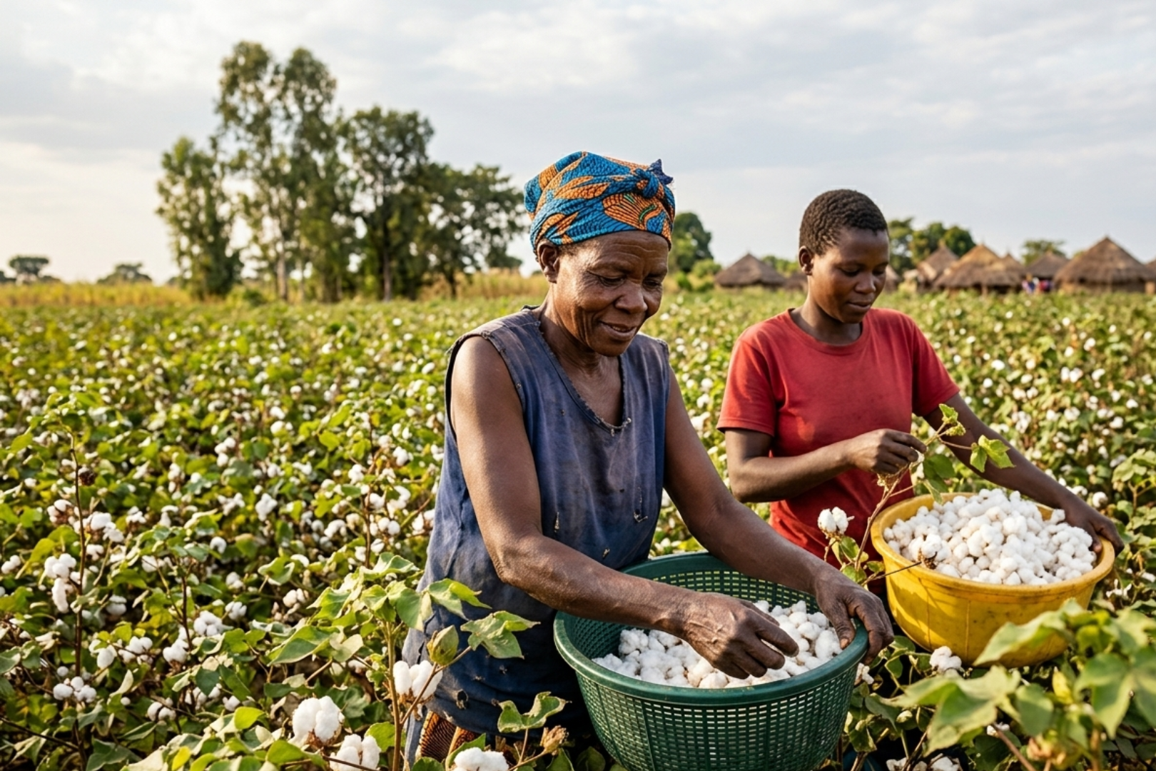 two-women-are-working-on-cotton-farming-land