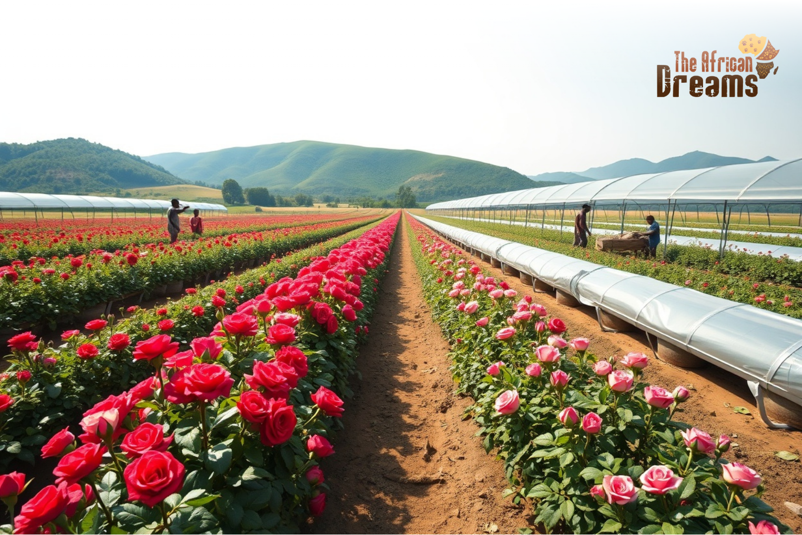 Workers harvesting roses in a large flower farm near Lake Victoria in Uganda for export markets.