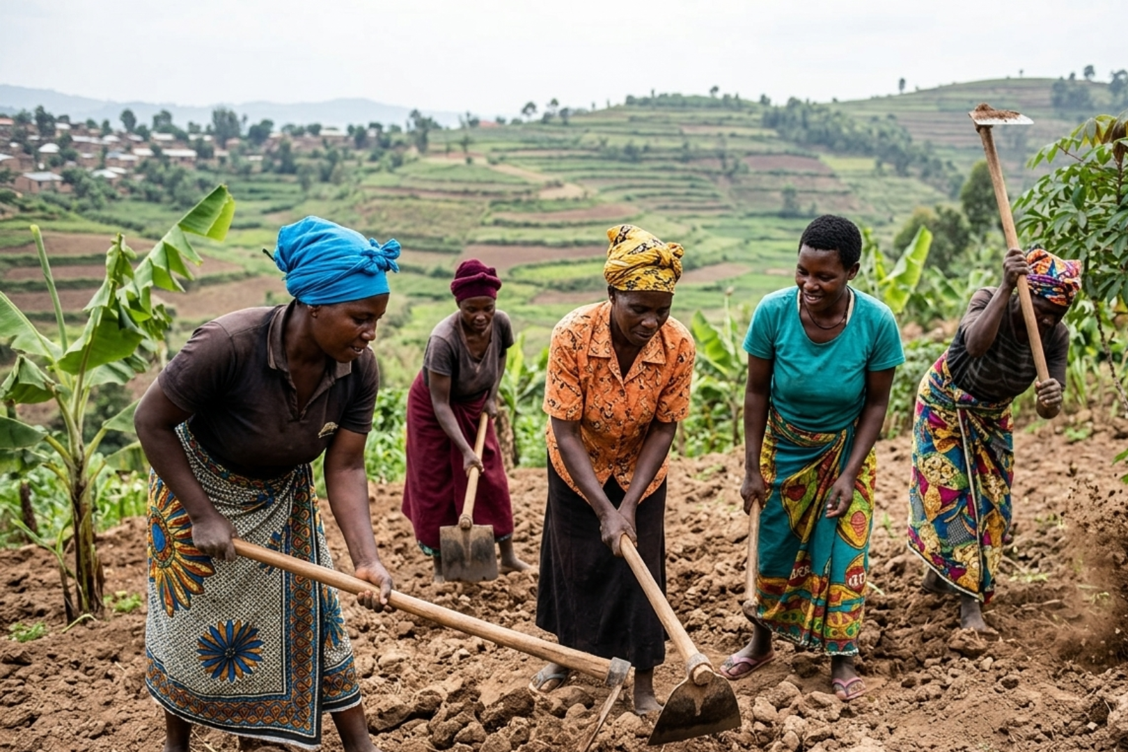 women farmers are preparaing soil for crops