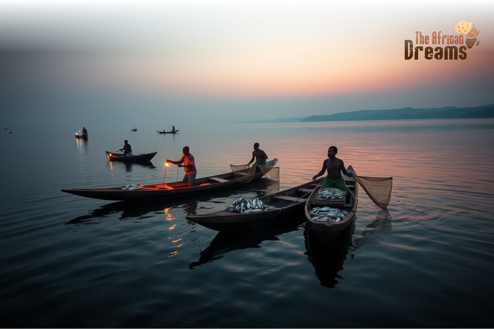 Burindi's fishing-some men are catching fish in river