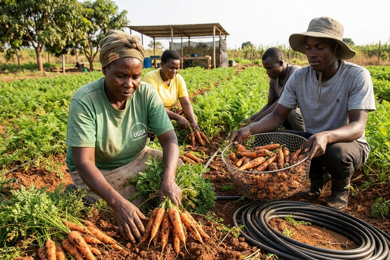 farmers are collecting vegetables from