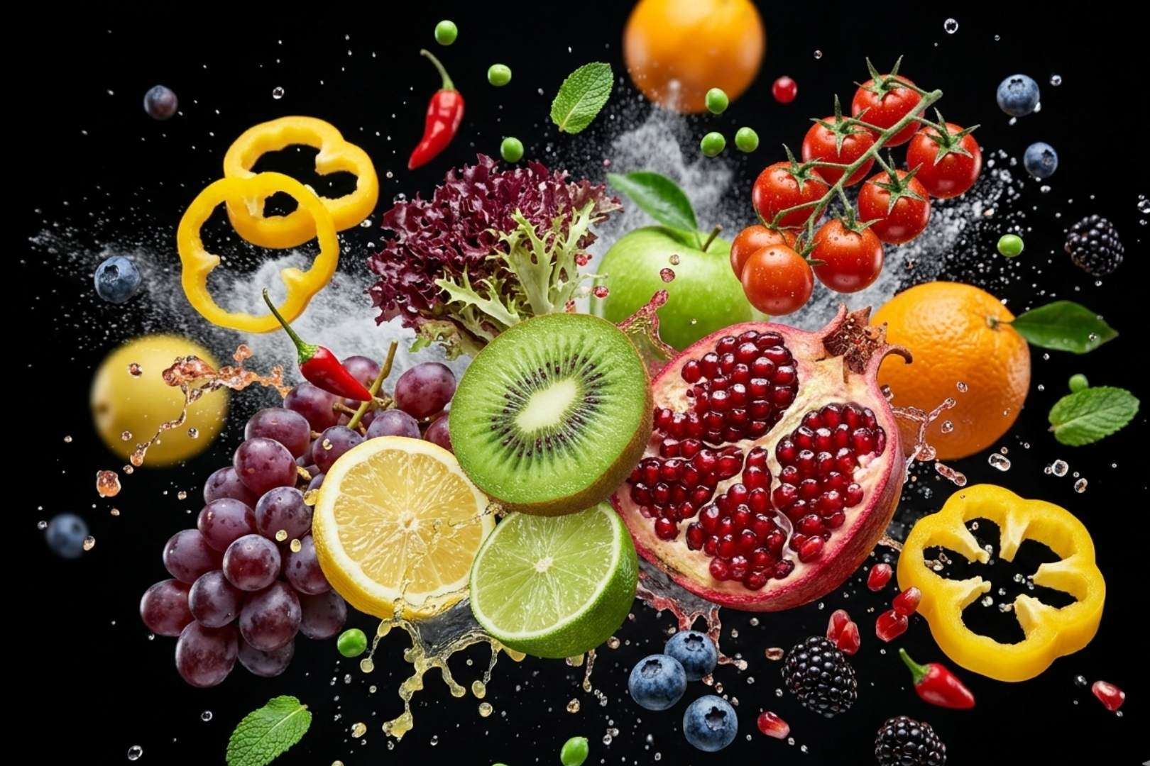 various organic fruits are shown