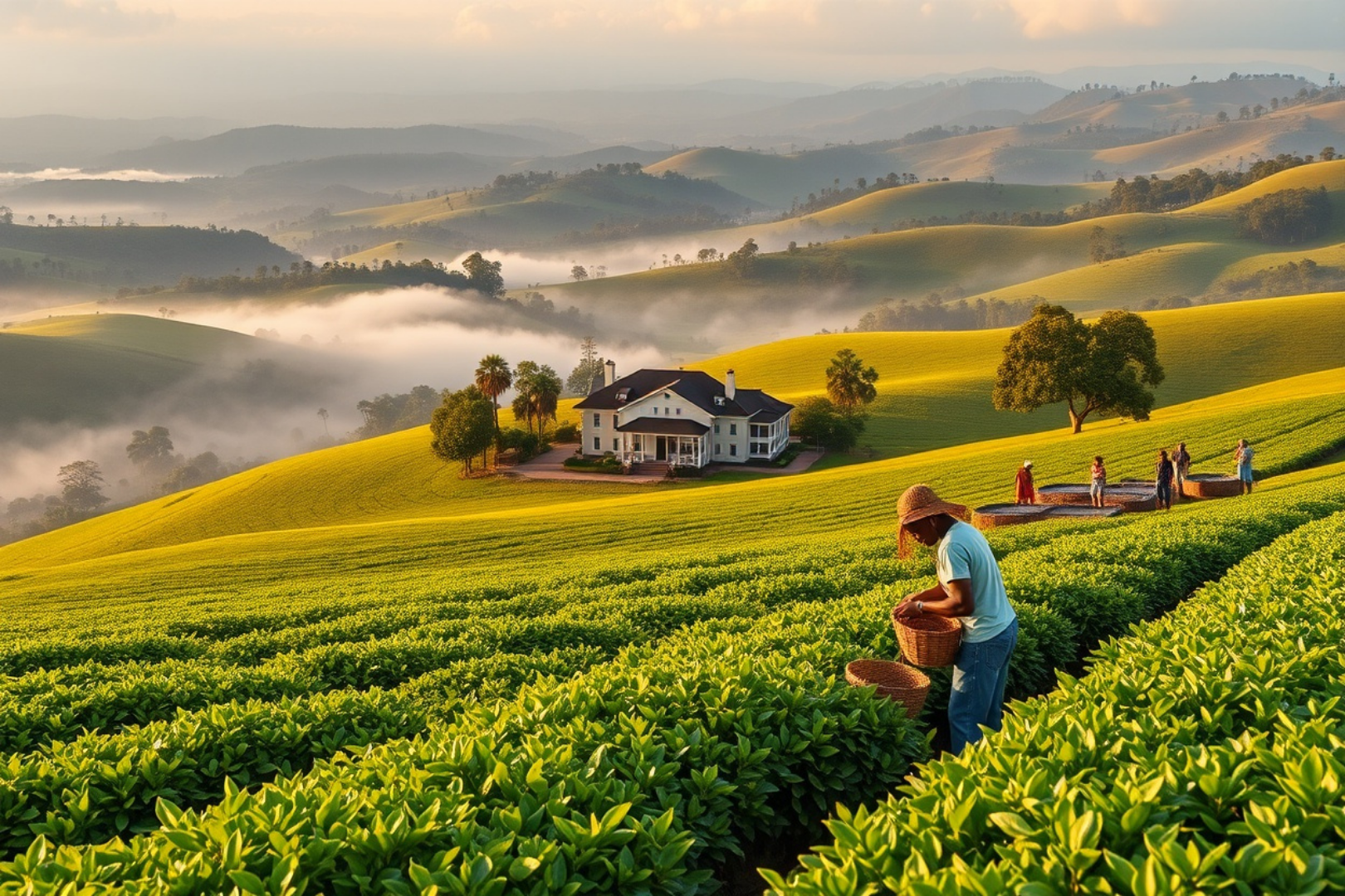 a man is working on tea land