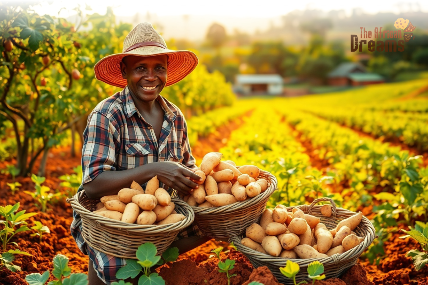a farmer is working on his sweet potato farm lands a farmer is working on his sweet potato farm lands