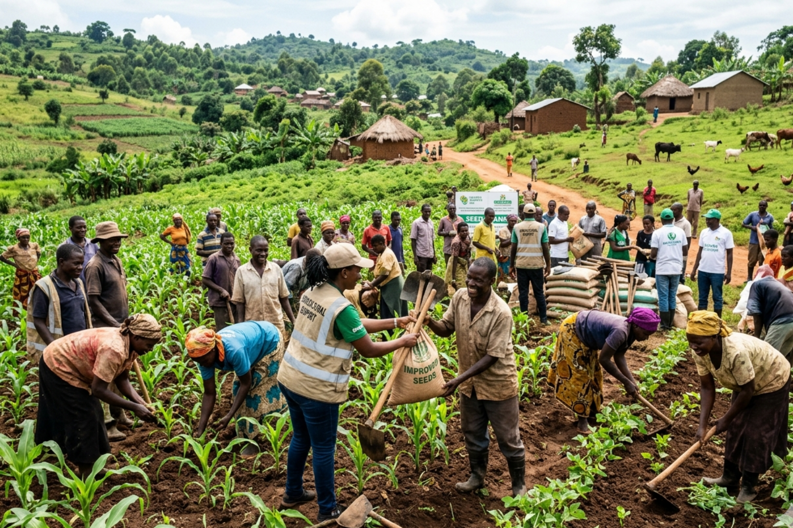 men and women are working on land