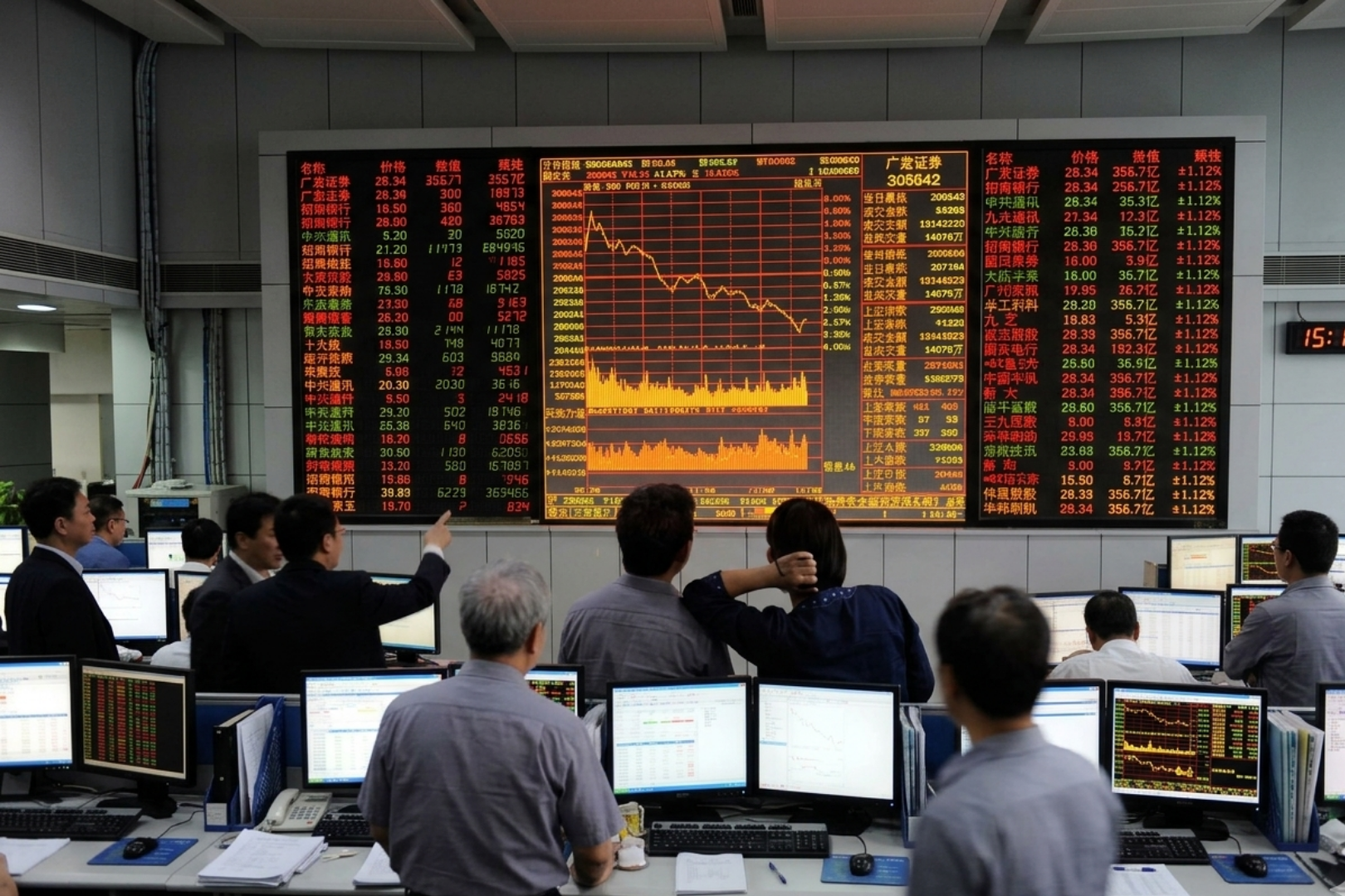 people are watching the graphical view of stock exchange